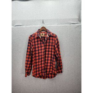 Boston Traders Red & Black Plaid Flannel Shirt Long Sleeve 100% Cotton Size S